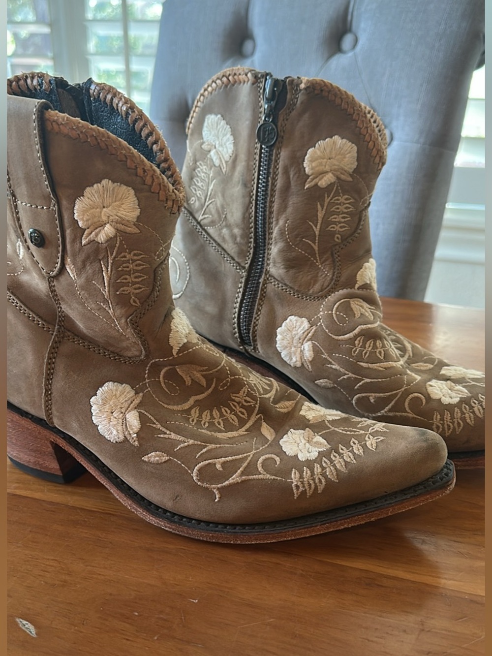 Liberty Black Cotton Flower Taupe Cowboy Boots